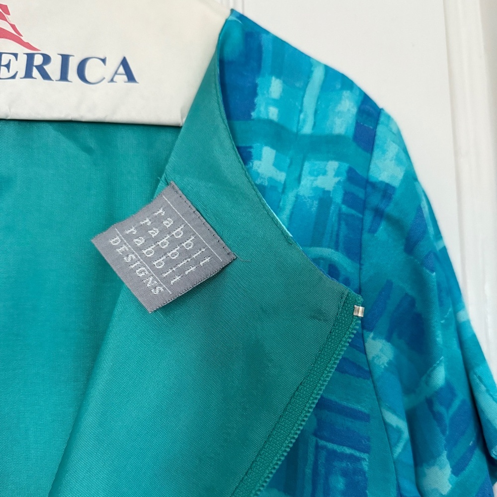 VINTAGE Women's Rabbit Rabbit Rabbit Designs Dress - Turquoise - Size 8P - Picture 3 of 5